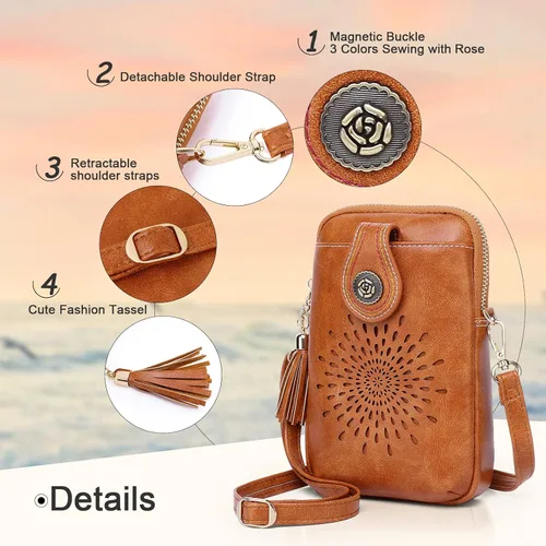 Vista 5 de APHISON Mini Cell Phone Purse Leather Small Crossbody Bags for Women Lightweight Cute Purses for teen girls with Tassel
