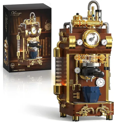 Vista 7 de Vziimo Juego de bloques de construcción de reloj retro, kit de modelo de reloj de péndulo vintage con reloj funcional real, juguetes de regalo