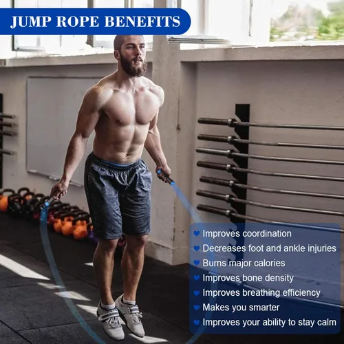 Vista 7 de Redify Cuerda de saltar con peso para entrenamiento físico (1 libra), rodamiento de bolas sin enredos, cuerda de saltar de velocidad rápida