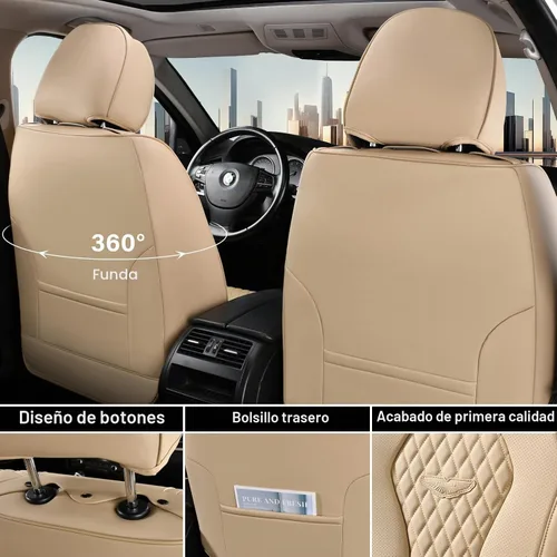 Vista 2 de Coverado Fundas de asiento de automóvil, fundas de asiento delantero, funda de asiento de coche beige, fundas impermeables para asiento