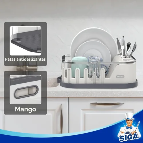 Vista 3 de MR.SIGA Escurridor de platos para encimera de cocina, escurridor de platos Blanco