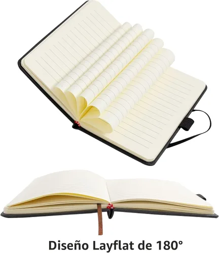 Vista 6 de 2Pack Cuaderno de Bolsillo Pequeño Cuaderno Diario 4 pulgadas x 5.7 pulgadas 200 Páginas Cubierta de Cuero Con Porta Lápiz Marcador de Páginas Negro