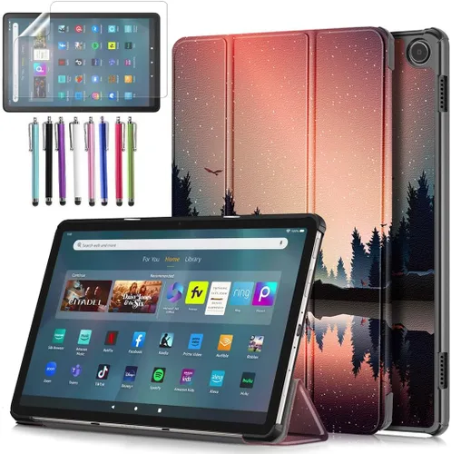 Vista 9 de Funda triple plegable para Amazon Fire Max 11 (13ª generación, versión 2023), funda triple y ligera con función de encendido y apagado automático +