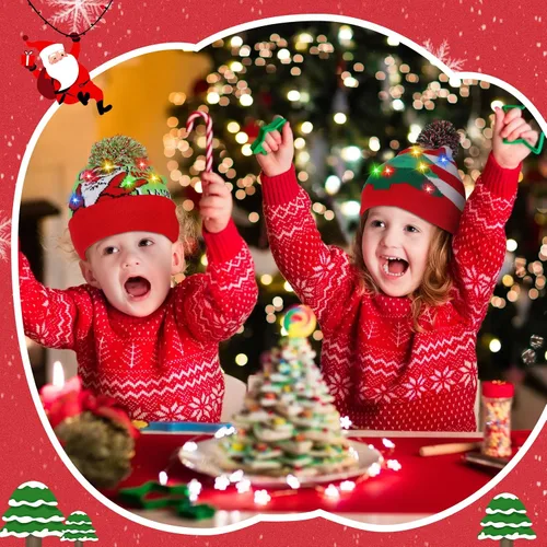 Vista 7 de 16 unidades de gorro de Navidad con luz LED, gorro feo de Navidad, gorro de punto de Navidad con luz unisex, gorro de invierno para Navidad