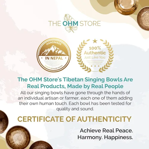 Vista 5 de Juego Grande de Cuencos Tibetanos Cantores por Ohm Store — Cuenco de Meditación de Sonido Jupiter de Bronce Puro de 12 Pulgadas, 2 Mazos y un Cojín