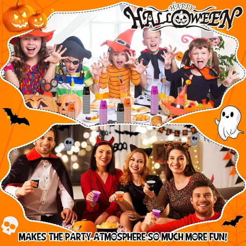 Vista 5 de Lounsweer 100 vasos de plástico para Halloween, vasos desechables de 2 onzas, mini vasos de fiesta de 2 onzas para despedida de soltera, cumpleaños