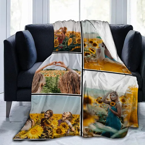 Vista 2 de Manta personalizada con foto, manta de franela suave personalizada para regalos de novia, novio, familia, amigo, cumpleaños, día de la madre, día