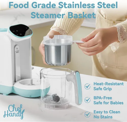 Vista 3 de Chefhandy Máquina de alimentos para bebés, vaporera y licuadora, máquina de puré con mezcla automática/manual, cesta de vapor, calentador