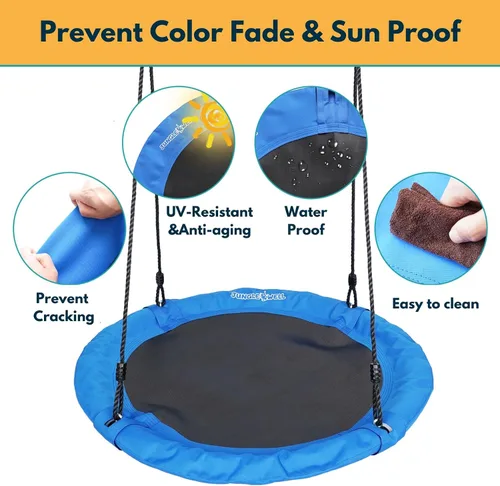 Vista 4 de Columpio de platillo – Asiento de columpio de árbol de 40 pulgadas con tela Oxford impermeable 900D para niños y adultos Capacidad de peso de 700