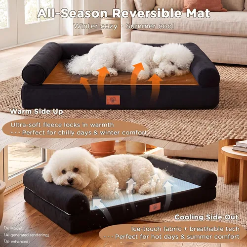 Vista 11 de GTPLAYER Dog Bed, Egg-Crate Foam Pressure Relief with Waterproof Washable Pet Bed 23.6" with 2-in-1 Cooling/Warming Pad, Non-Slip Bottom, Detachable