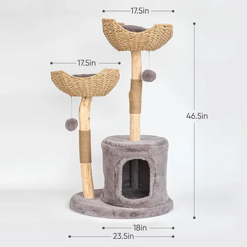 Vista 2 de Moderno árbol para gatos de interior para adultos grandes, torre de madera para gatos grandes de 46.5 pulgadas de alto para gatos grandes con poste