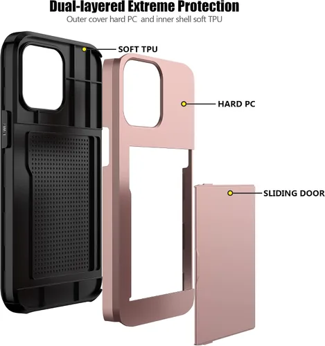 Vista 120 de Nvollnoe - Funda para iPhone 14 con tarjetero [tienda de 5 tarjetas] Negro - Almacenamiento más grande