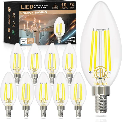 Vista 6 de Bombilla LED E12 para candelabro, 2700 K, blanco cálido, equivalente a 40 W, bombillas tipo B con forma de vela de 4 W, bombilla LED B11 para Blanco