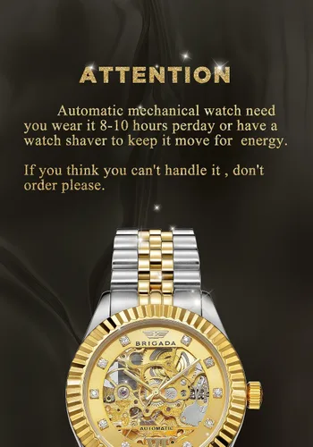 Vista 6 de BRIGADA Relojes para hombre, marca suiza, bonito y clásico, de lujo, dorado, mecánico, automático, para hombre, Oro