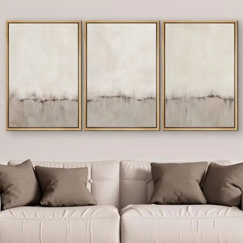 Vista 382 de SIGNFORD - Set de obras de arte en lienzo enmarcado para pared, ilustraciones abstractas de neblina del desierto en tonos neutros beige y marrón