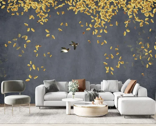 Vista 8 de Papel pintado 3D de flores doradas en relieve para dormitorio, 103 x 69 pulgadas