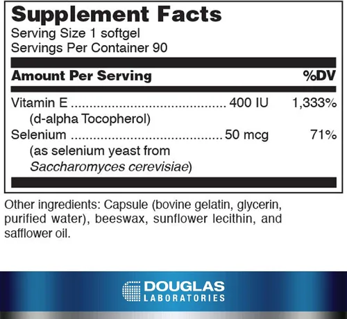 Vista 2 de Douglas Laboratories Selenio + Vitamina E, 90 cápsulas blandas