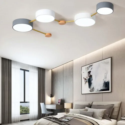 Vista 6 de LITFAD Macaroon - Lámpara de techo redonda empotrada para dormitorio con múltiples cabezales con pantalla acrílica para sala de estar, comedor