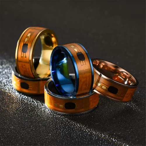 Vista 6 de Anillos creativos de moda para cumpleaños, día de San Valentín, diario, NFC, de acero inoxidable, chip de teléfono, goteo, aceite, patrón de dragón