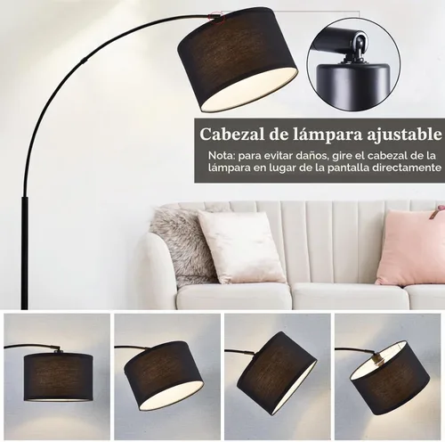 Vista 5 de Lámparas de pie de arco para sala de estar, lámpara de pie regulable con cabezal ajustable, lámpara de pie moderna con acabado negro, lámpara