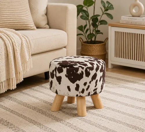 Vista 2 de Homebeez Taburete otomano redondo de terciopelo, reposapiés pequeño con patas antideslizantes (vaca marrón)