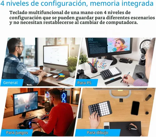 Vista 4 de Teclado mecánico para juegos Koolertron con una mano