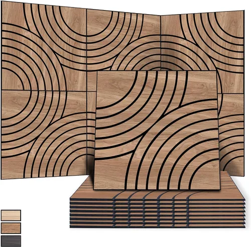 Vista 20 de WoveN SounD Paneles de pared acústicos, teca, paquete de 8, 23.6 x 23.6 pulgadas