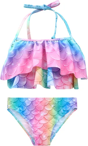 Vista 5 de Traje de baño de cola de sirena con monoaleta para niñas, conjunto de bikini