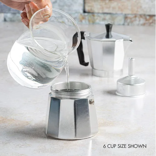 Vista 6 de Moka Pot - Cafetera y cafetera para estufa, cafetera italiana, cafetera Greca, cafeteras, plata (6 tazas)