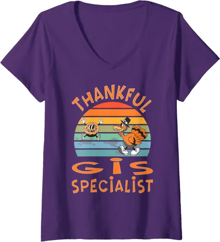Vista 8 de Womens GIS Specialist Job Funny Thanksgiving V-Neck T-Shirt
