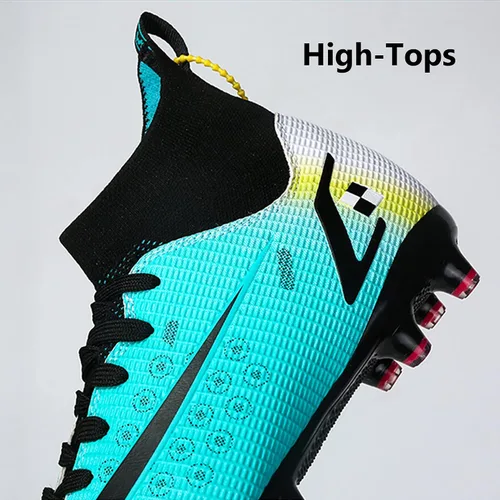 Vista 3 de Zapatos de fútbol para hombre, zapatos de fútbol de caña alta, con cordones, antideslizantes, para deportes al aire libre, atléticos, béisbol