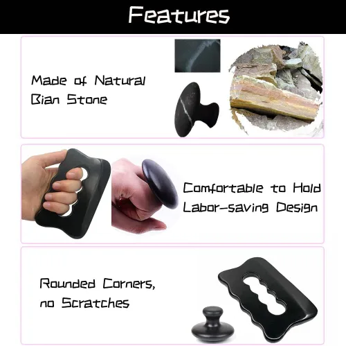 Vista 4 de Herramienta raspadora muscular, herramienta corporal Gua Sha con 2 piezas de piedras calientes para masaje, herramientas de masaje para raspar