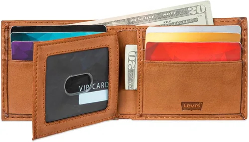 Vista 6 de Levi's Cartera delgada de capacidad extra para hombre con múltiples ranuras para tarjetas y ventana para identificación
