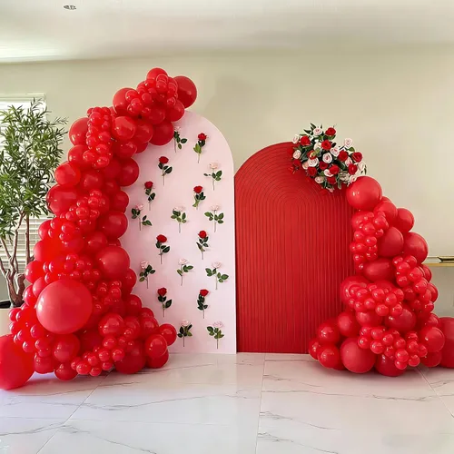 Vista 4 de Lukiituke Kit de arco de globos rojos de 129 piezas, globos de látex rojos de diferentes tamaños para boda, despedida de soltera, aniversario