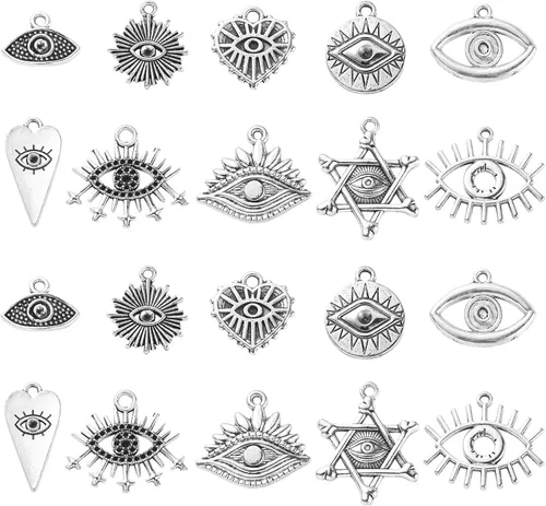Vista 13 de Ipotkitt 100 piezas de 10 estilos antiguos de estrella de David dijes planos de estrella de la suerte, dijes hexagramas, manualidades para collares