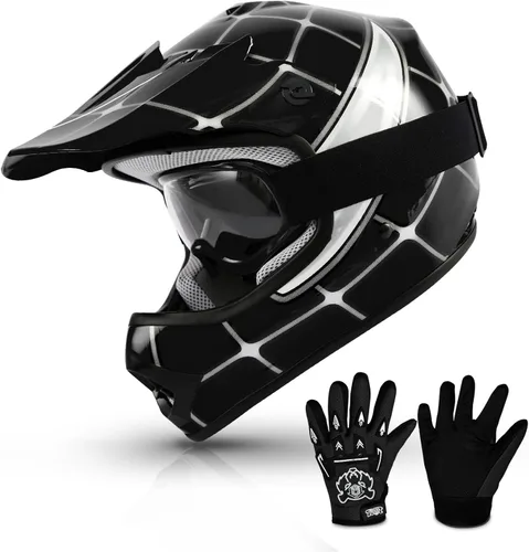 Vista 10 de TCMT Casco de motocross para niños y jóvenes, color negro, casco de motocross, motocross, moto de calle, karting, BMX, MX, ATV, casco de cara