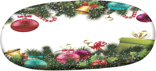 Vista 3 de Mantel ajustable ovalado de poliéster con bordes elásticos de Navidad, felicitación de Año Nuevo con estampado de guirnalda de acebos, se adapta a