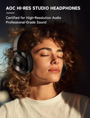 Vista 2 de AOC Auriculares Bluetooth sobre la oreja, monitor de estudio inalámbrico y auriculares DJ mezcladores con tiempo de reproducción de 72 horas, Negro