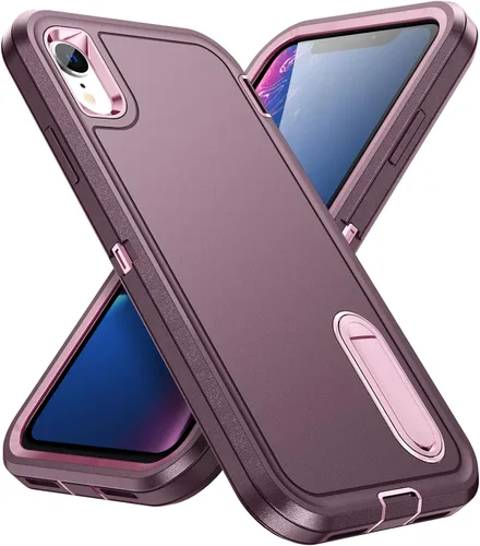 Vista 10 de IDweel Funda para iPhone XR, color negro para iPhone XR con soporte para hombres, protección resistente a prueba de golpes, antiarañazos, ajuste