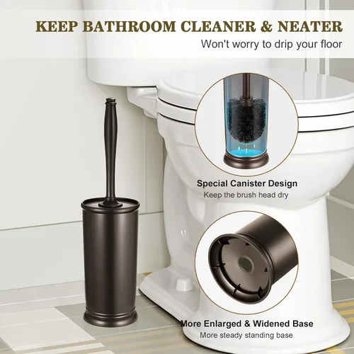 Vista 4 de Juego de Portaescobillas para Inodoro: Cepillo Limpiador de Inodoro de Limpieza Profunda para Bordes con Soporte para Baño Rv - Accesorios B-bronce