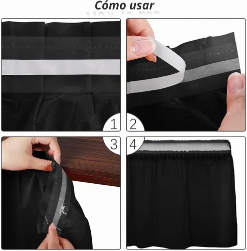 Vista 4 de TURSTIN 2 faldas de mesa de plástico negro de 14 x 29 pies para mesas rectangulares, mantel ajustable, mantel desechable para fiestas de cumpleaños