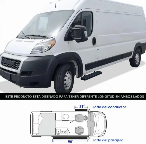 Vista 6 de APS 6in Black Stainless Steel Running Boards Compatible with Ram ProMaster 136in 159in Wheelbase 14-26