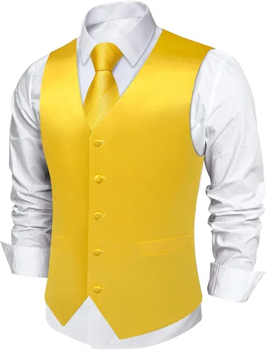 Vista 8 de DiBanGu Chaleco de traje para hombre Vestido formal de negocios Light Khaki