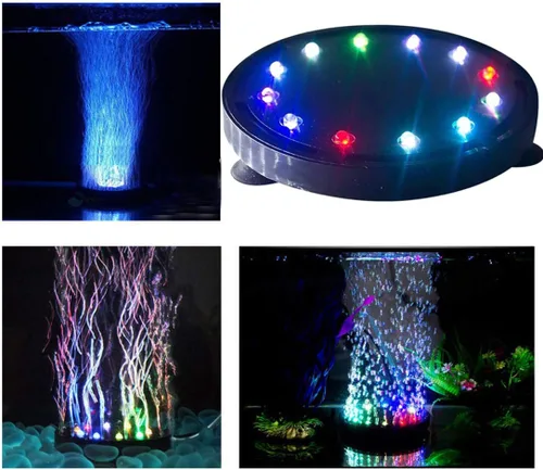 Vista 6 de 5 pulgadas 12 LED acuario burbuja luz aire piedra, tanque de peces LED burbuja bomba de aire sumergible bomba de aire lámpara de piedra burbuja