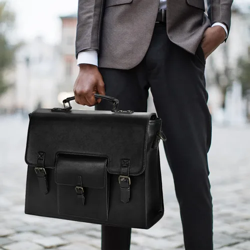 Vista 2 de Bolsa de mensajero de cuero para hombres y mujeres, 15.6 pulgadas, impermeable, de cuero vintage, maletín para laptop, bolso de hombro grande, bolsa