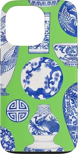 Vista 10 de Blue Willow Chinoiserie Pagoda Ginger Jar Preppy Blue Green Case para iPhone 16