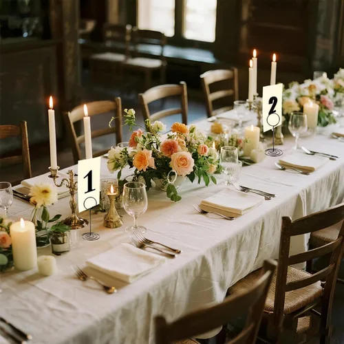 Vista 8 de Paquete de 24 soportes negros para números de mesa, centros de mesa de recepción de boda resistentes para tarjetas de mesa, menús, soporte