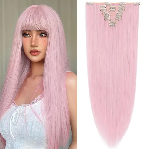 Vista 14 de S-noilite 8 piezas de extensiones de cabello largo con clip para mujer, extensiones de cabello sintético de doble trama, 18 pulgadas, #12H24 Honey