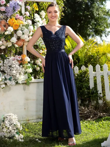 Vista 4 de Miusol Vestido largo formal de fiesta de noche con cuello en V profundo para mujer
