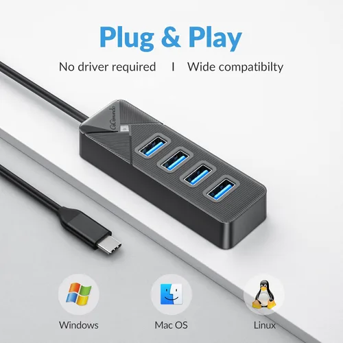 Vista 6 de GiGimundo Hub USB C de 4 puertos para laptop, adaptador multipuerto USB C a USB Hub transferencia de 5 Gbps, divisor USB C para laptop, MacBook Negro